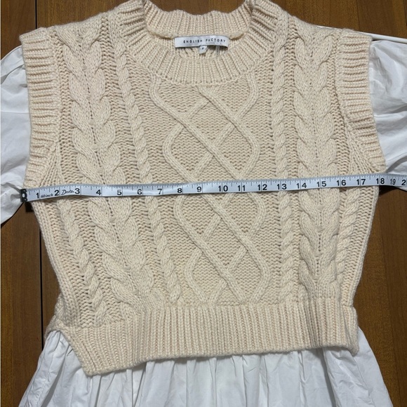 English Factory Mixed Media Cable Detail Sweater in Cream and White - Small - Picture 6 of 10